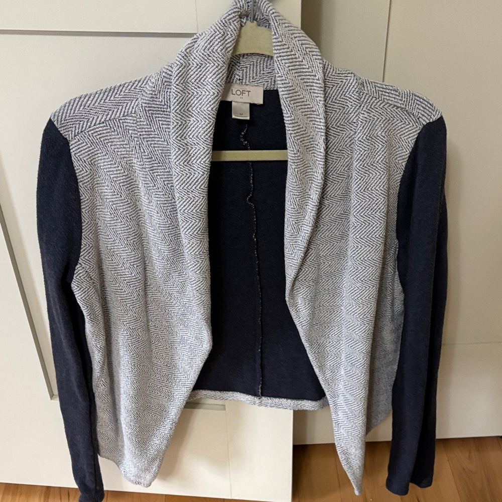 LOFT Women's navy blue and white Open-Front Casual sweatshirt cardigan